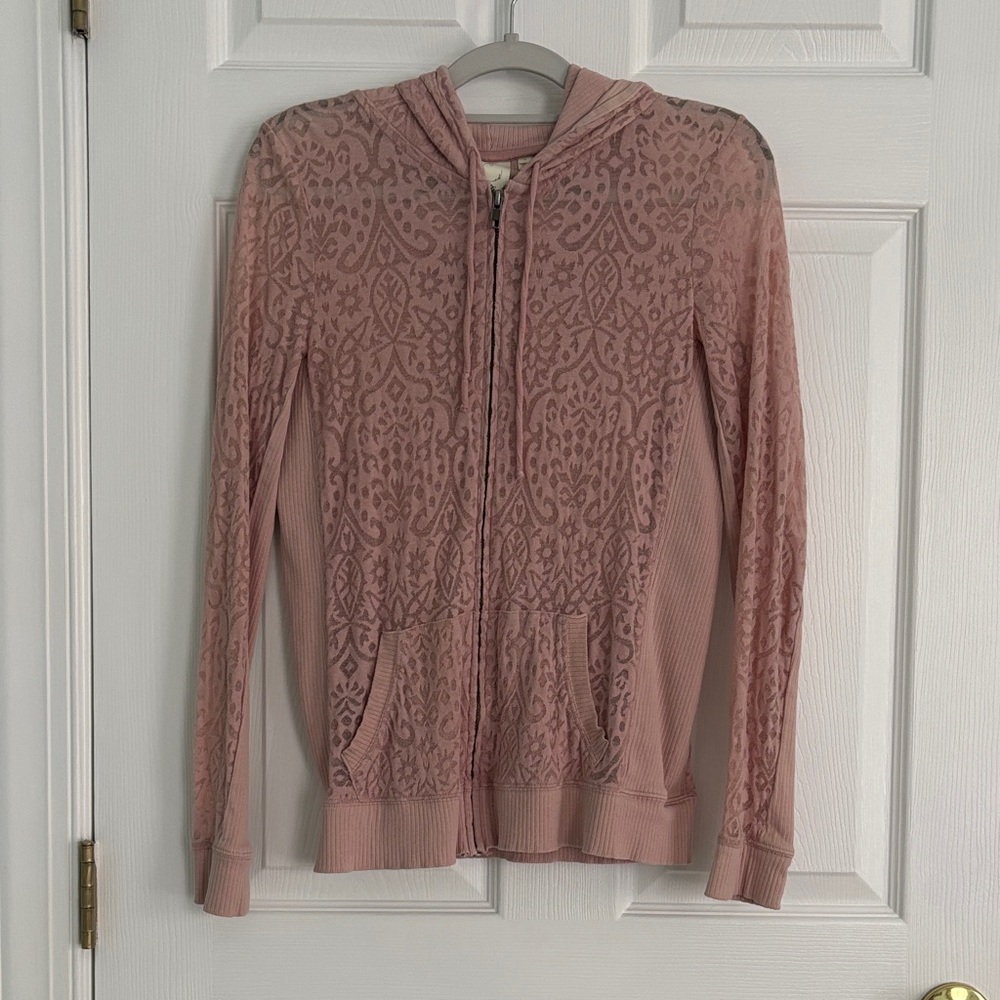 E by Eloise Jacquard Semi Sheer Zip Up Pale Pink Hoodie